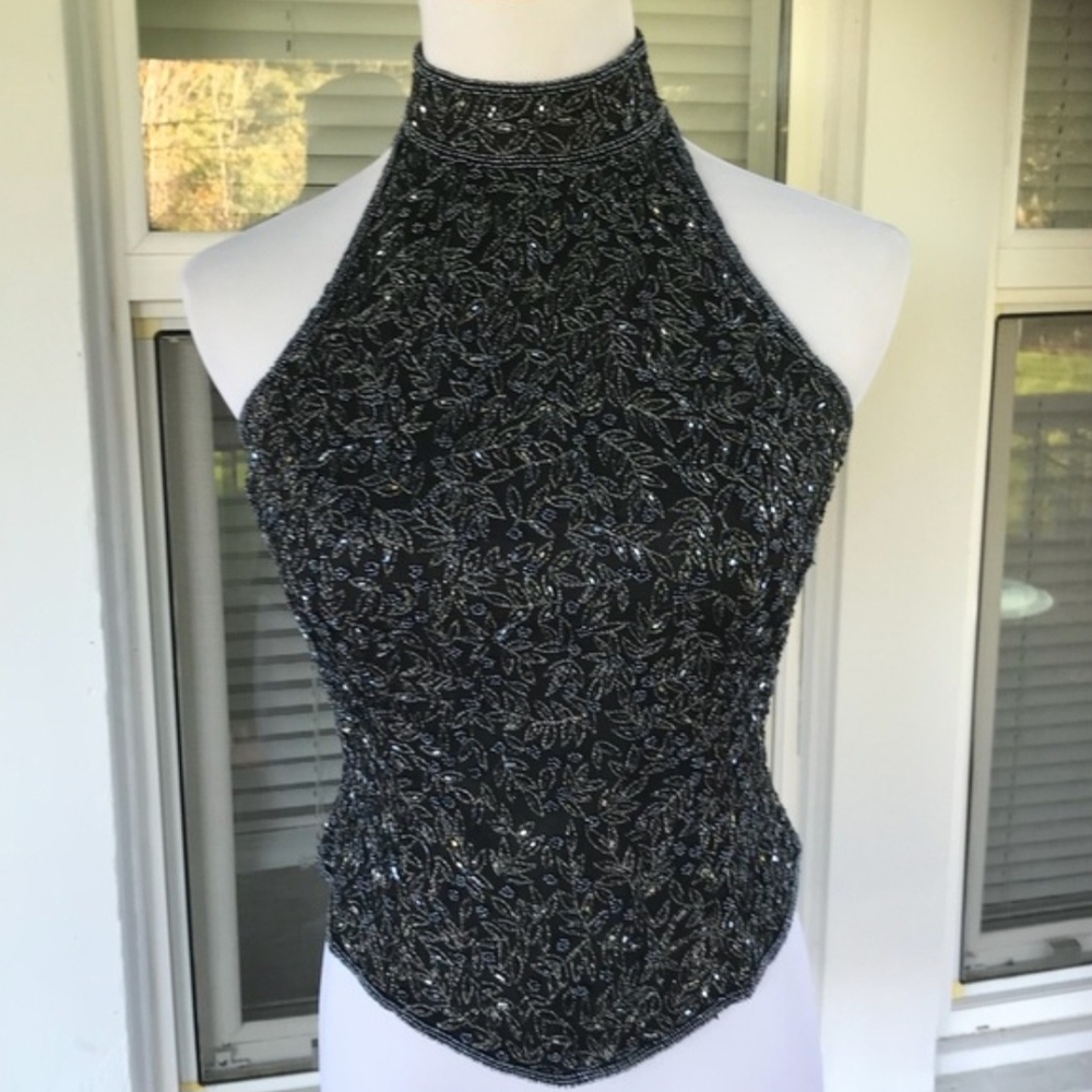 Black Beaded Halter Top